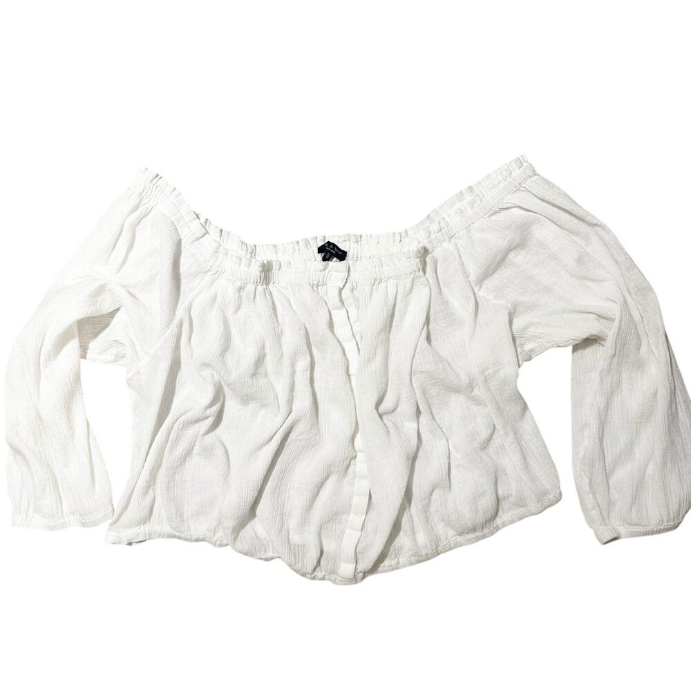 RAG & BONE Peasant Cottagecore Blouse Elastic Off Shoulder White Buttons Size XL